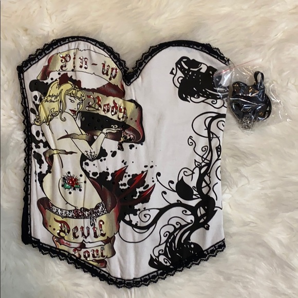 New! Sexy Printed Corset with Rhinestones - Picture 2 of 4